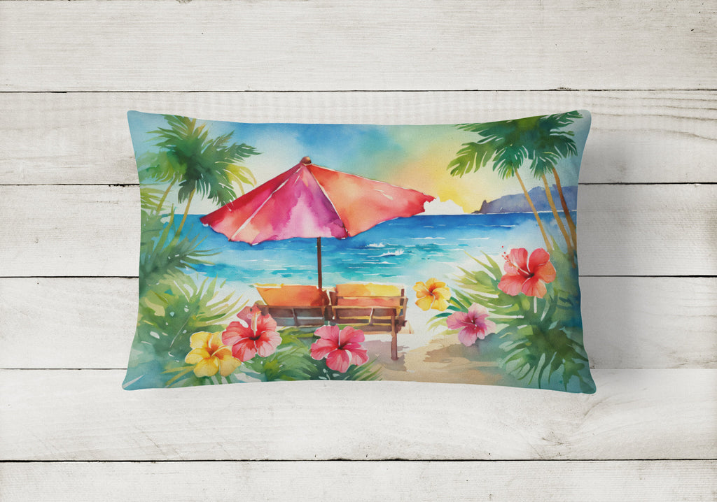 Hawaii Hawaiian Hibiscus in Watercolor Decorative Throw Pillow 12x16 Indoor Outdoor Accent Cushion, Fabric Cover with Insert for Sofa, Bed, Porch & Living Room