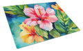 Hawaii Hawaiian Hibiscus in Watercolor Cutting Board Tempered Glass Kitchen Cutting Surface, Heat Resistant Chopping, Non-Slip Feet, Food Prep & Serving