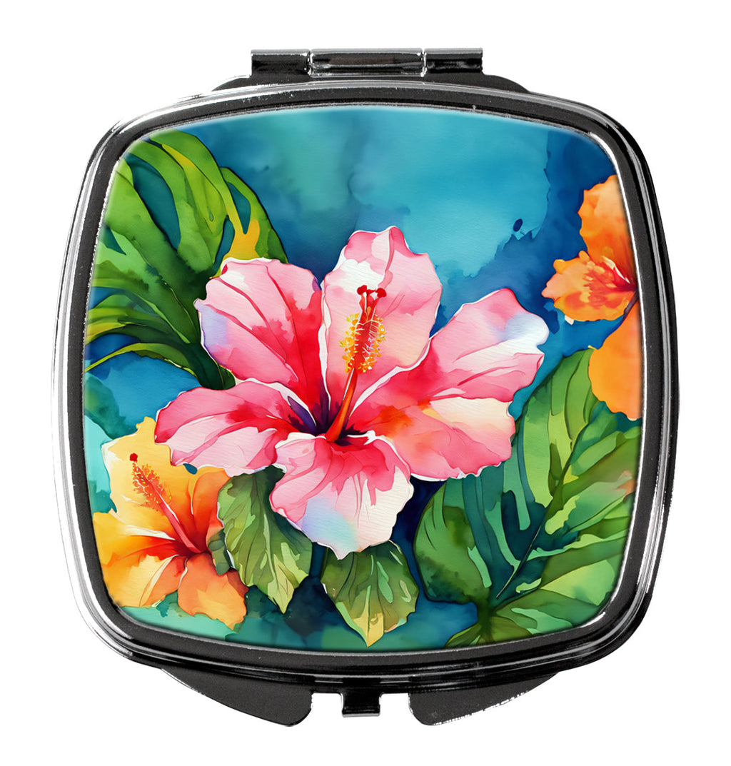 Hawaii Hawaiian Hibiscus in Watercolor Compact Mirror Decorative Travel Makeup Mirror for Women Girls Gifts Pocket Makeup Mirror Folding Handheld
