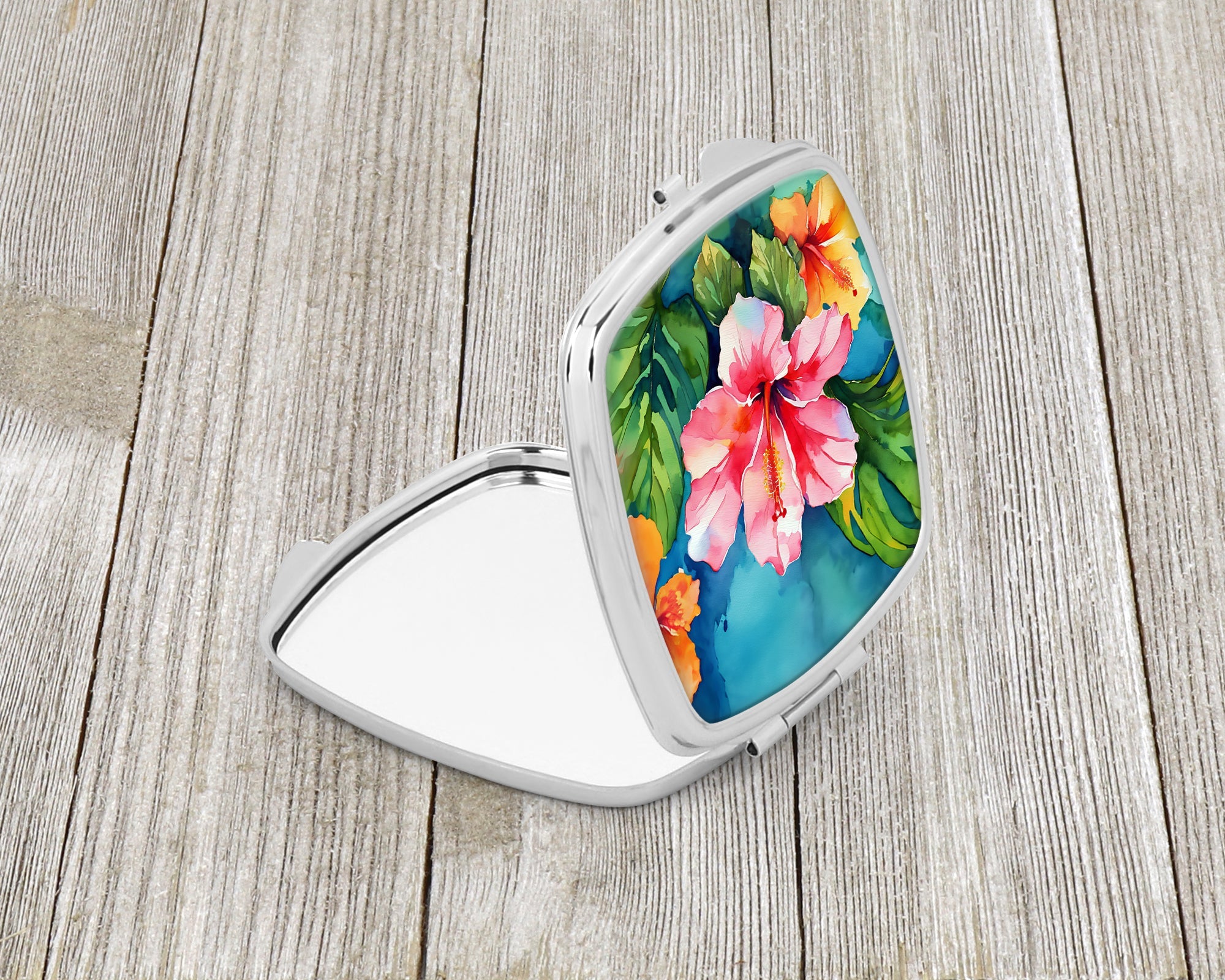 Hawaii Hawaiian Hibiscus in Watercolor Compact Mirror Decorative Travel Makeup Mirror for Women Girls Gifts Pocket Makeup Mirror Folding Handheld