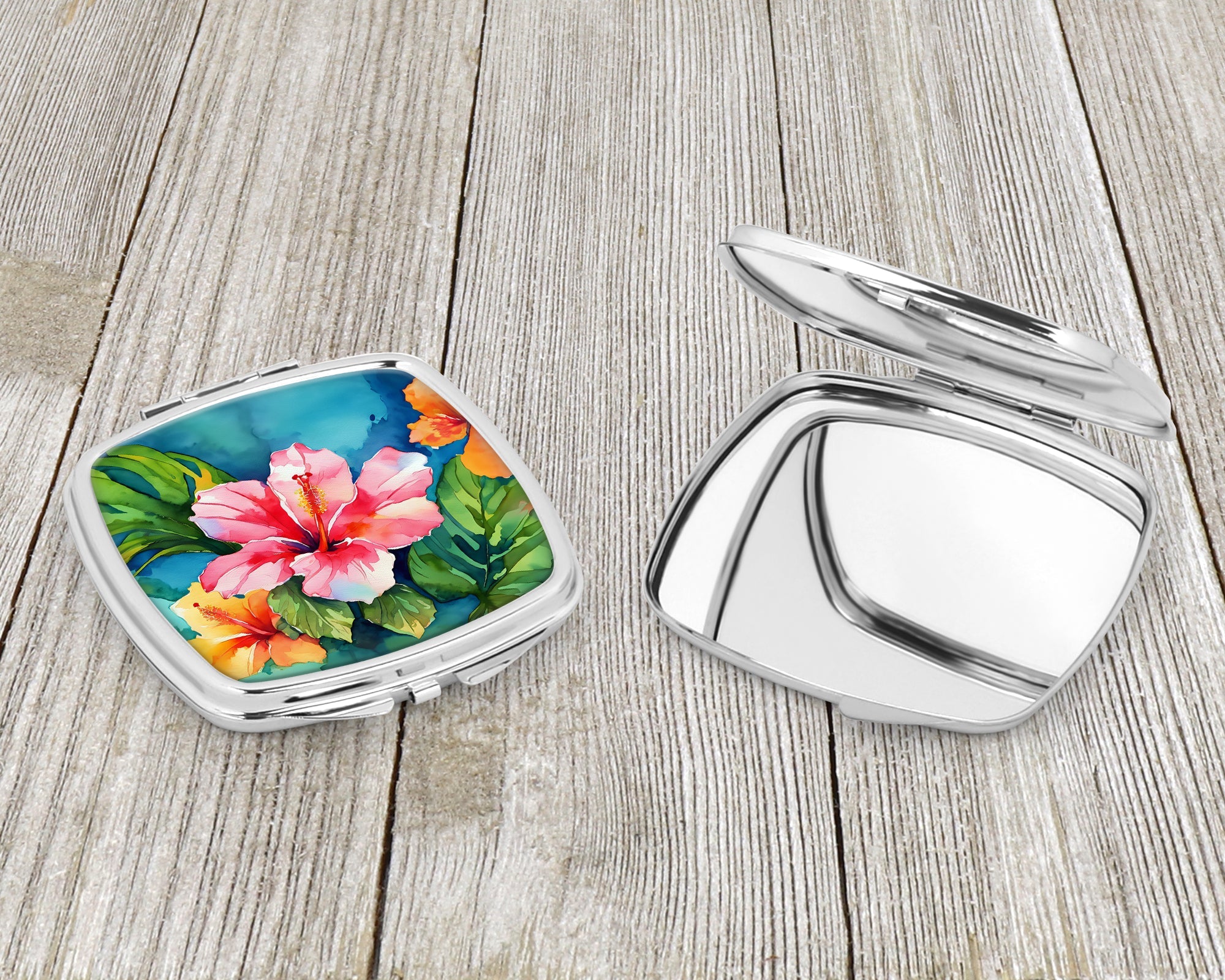 Hawaii Hawaiian Hibiscus in Watercolor Compact Mirror Decorative Travel Makeup Mirror for Women Girls Gifts Pocket Makeup Mirror Folding Handheld