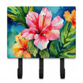 Hawaii Hawaiian Hibiscus in Watercolor Leash or Key Holder Wall Hooks, Coat Rack Wall Mount, for Hanging Keys, Towels, Aprons, Leashes