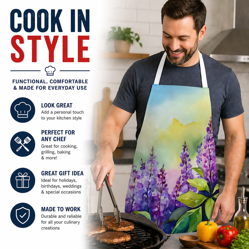 Idaho Syringa in Watercolor Apron Cooking Kitchen Server Baking Crafts Gardening for Adult Women Men, Unisex, Large, Multicolor