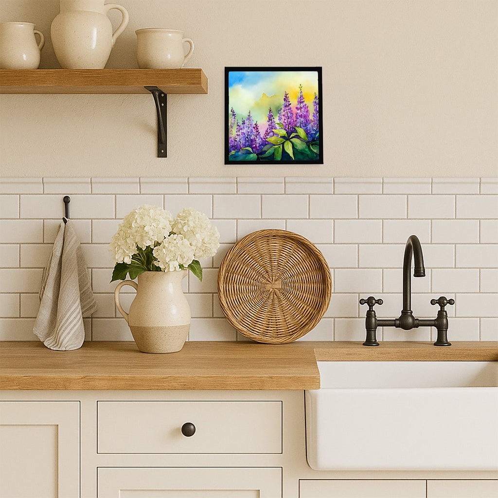 Idaho Syringa in Watercolor Framed Metal Print Bathroom, Kitchen, Office, Home Decor Wall Art Ready to Hang, Square, 8X8