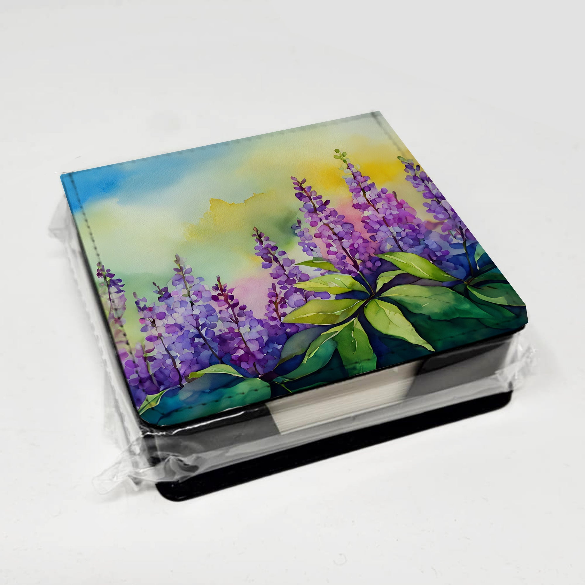 Idaho Syringa in Watercolor PU Leather Note Paper Holder with Artist-Designed Cover, Desk Accessory, Office Gift