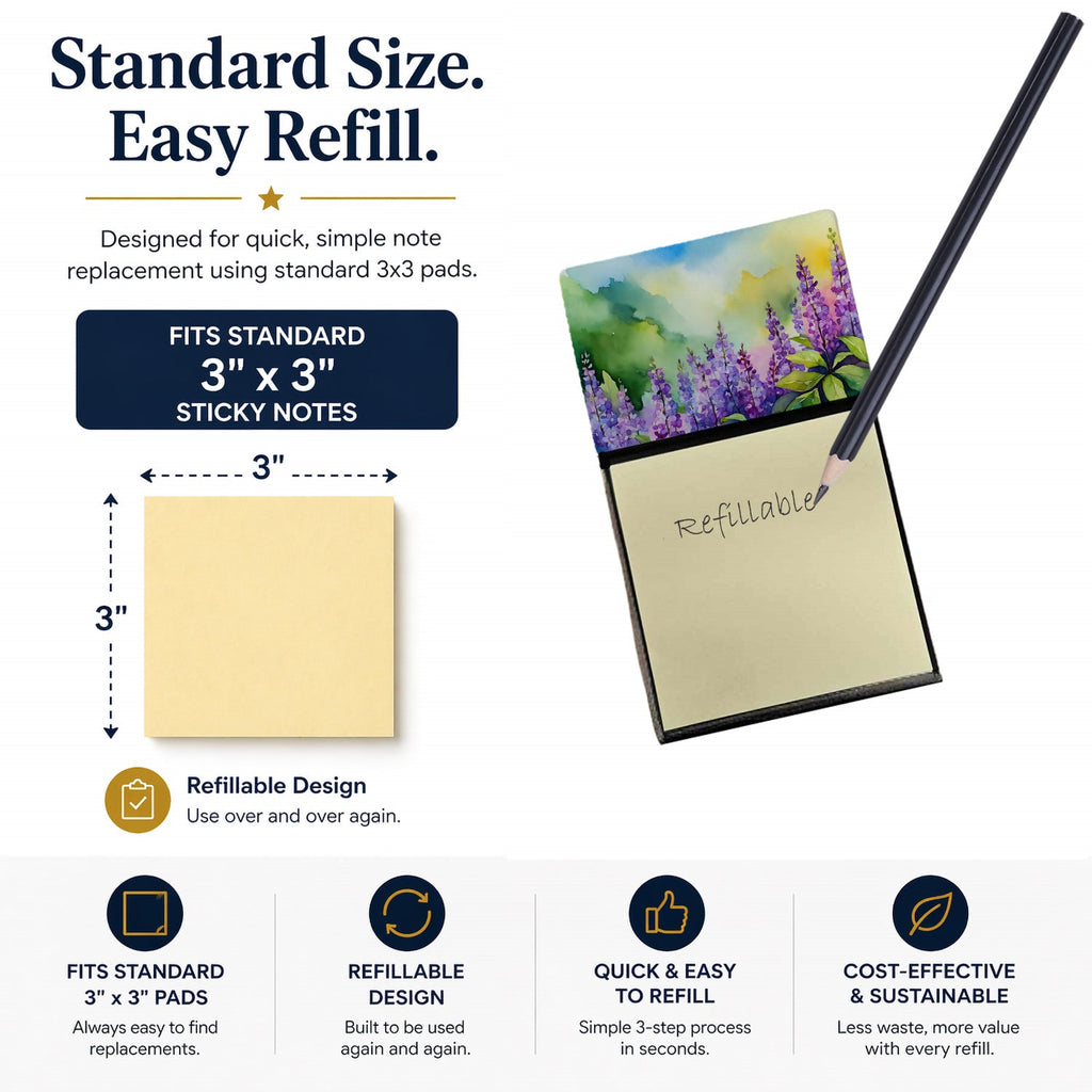 Idaho Syringa in Watercolor Watercolor Sticky Note Holder Refillable Dispenser Desk Accessory 3x3 Pad Gift