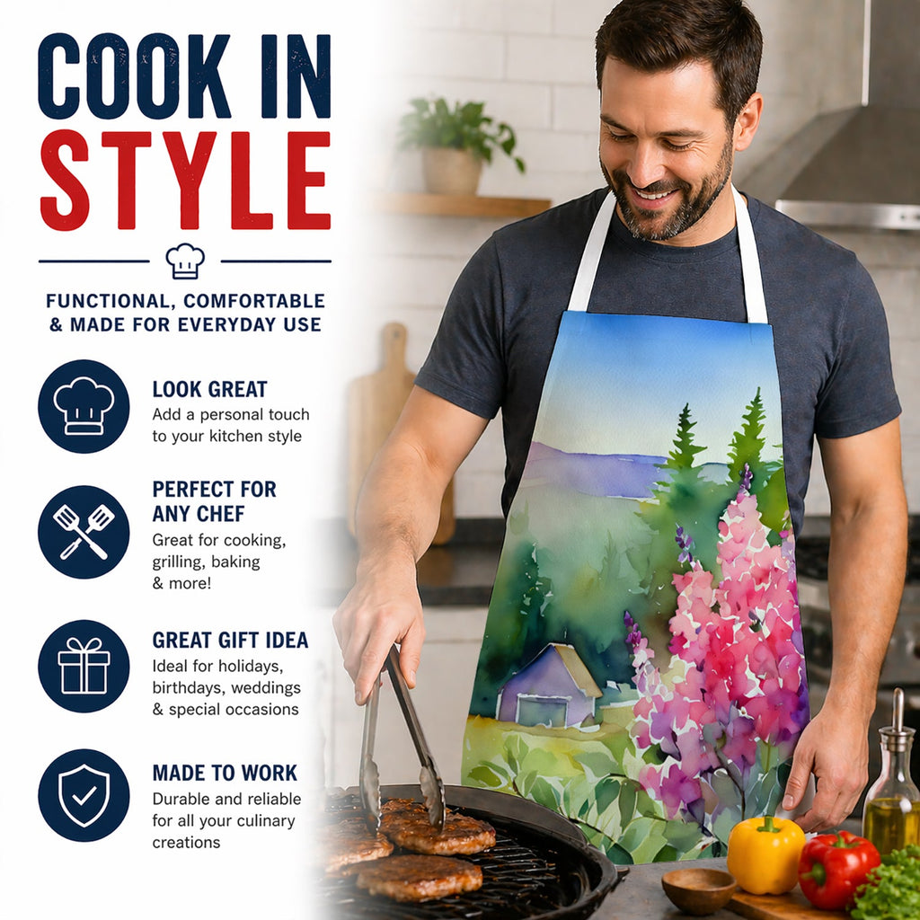 Idaho Syringa in Watercolor Apron Cooking Kitchen Server Baking Crafts Gardening for Adult Women Men, Unisex, Large, Multicolor