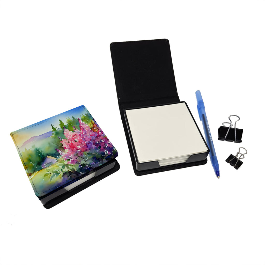 Idaho Syringa in Watercolor PU Leather Note Paper Holder with Artist-Designed Cover, Desk Accessory, Office Gift