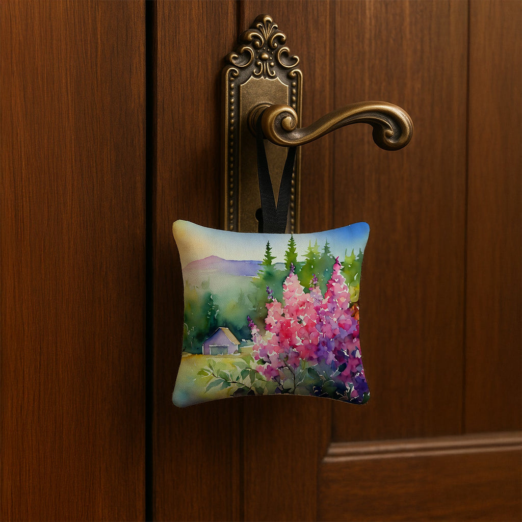 Idaho Syringa in Watercolor Hanging Square Fabric Ornament 3.5 × 3.5 Decorative Door-Knob & Tree Hanger, Soft Fabric