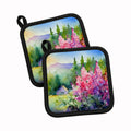 Idaho Syringa in Watercolor Pot Holder Set of 2 Heat Resistant Quilted Hot Pads 7.5 x 7.5 Inch, Insulated Kitchen Trivets for Cooking & Baking