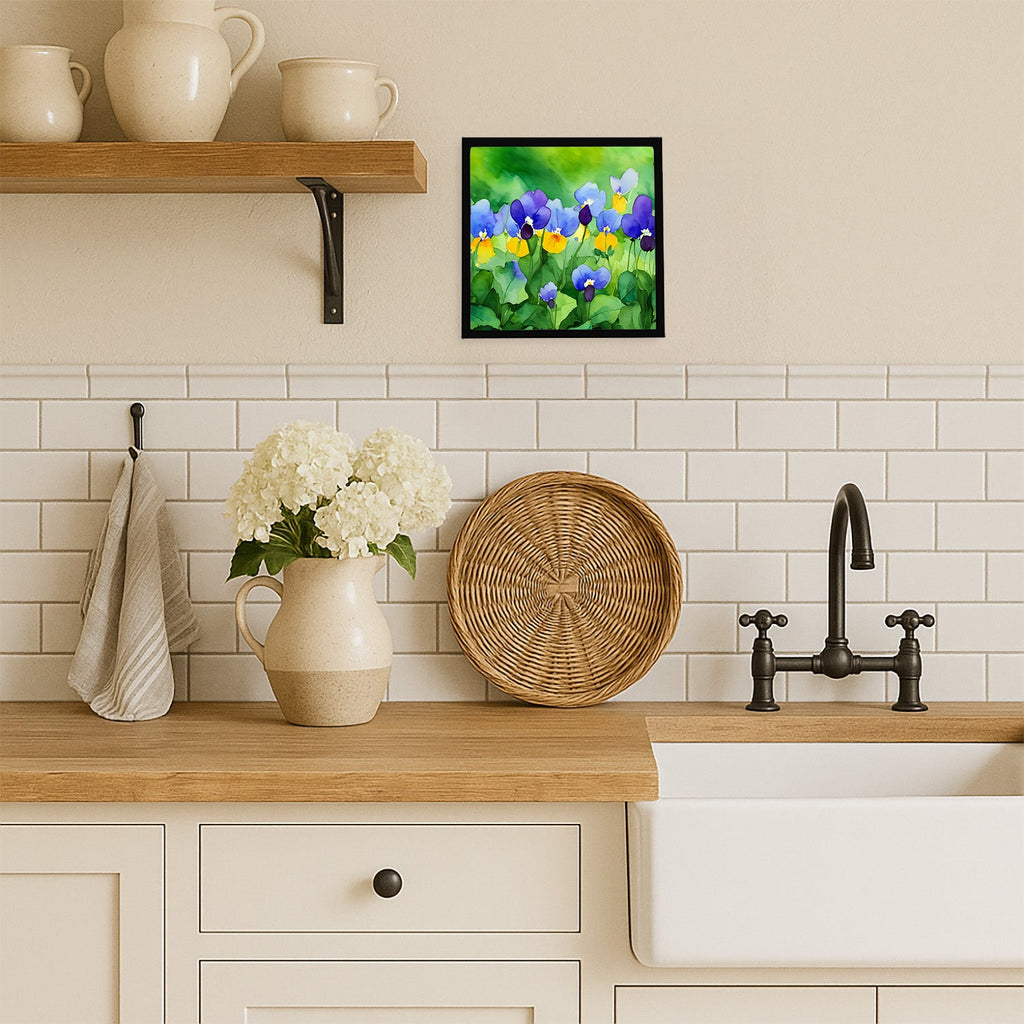Illinois Violet in Watercolor Framed Metal Print Bathroom, Kitchen, Office, Home Decor Wall Art Ready to Hang, Square, 8X8