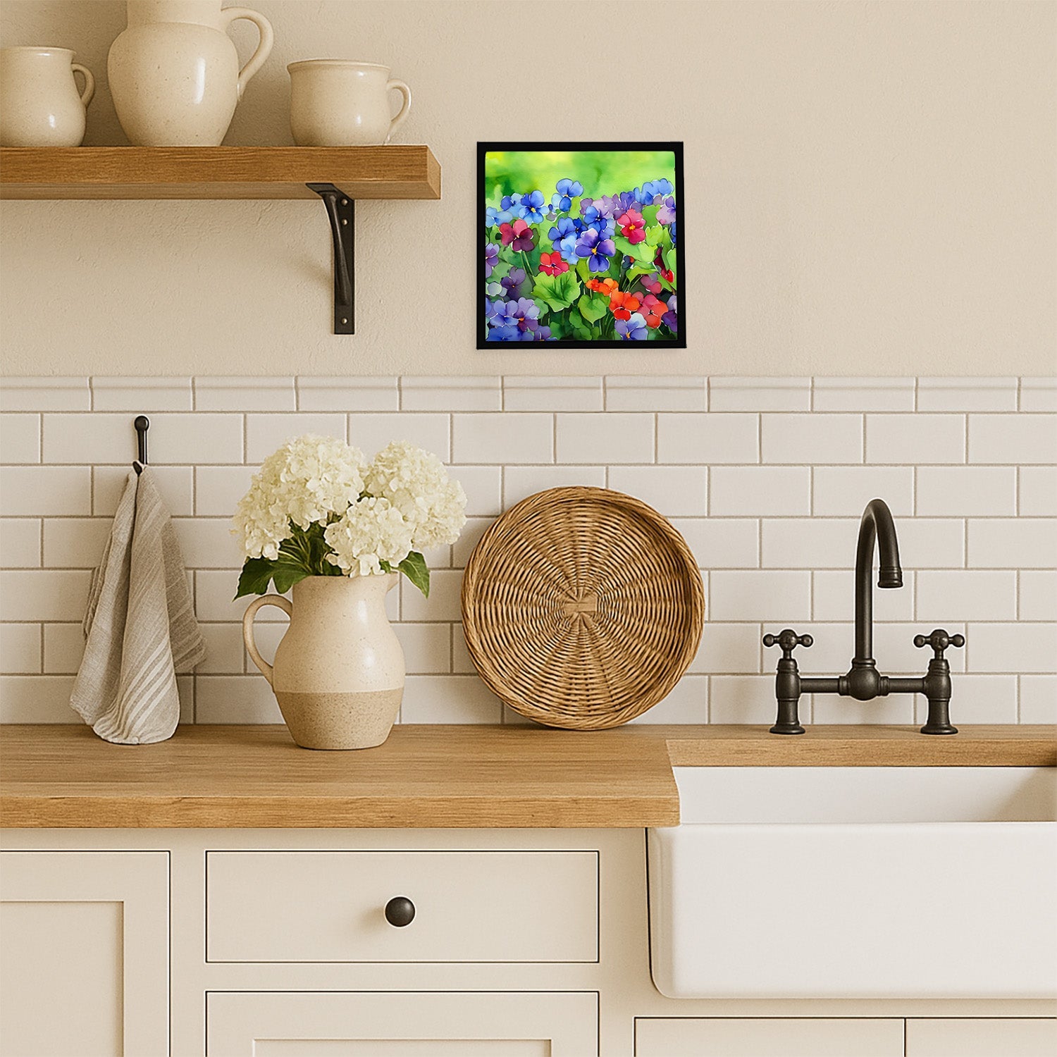 Illinois Violet in Watercolor Framed Metal Print Bathroom, Kitchen, Office, Home Decor Wall Art Ready to Hang, Square, 8X8