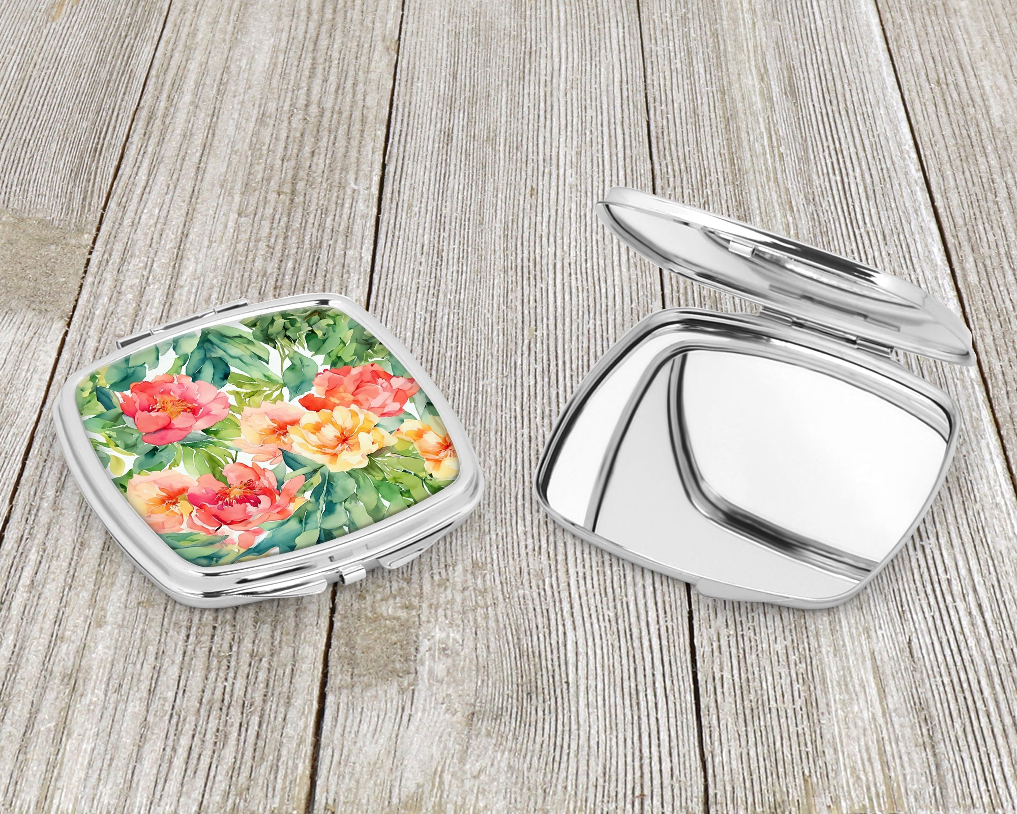 Indiana Peonies in Watercolor Compact Mirror Decorative Travel Makeup Mirror for Women Girls Gifts Pocket Makeup Mirror Folding Handheld