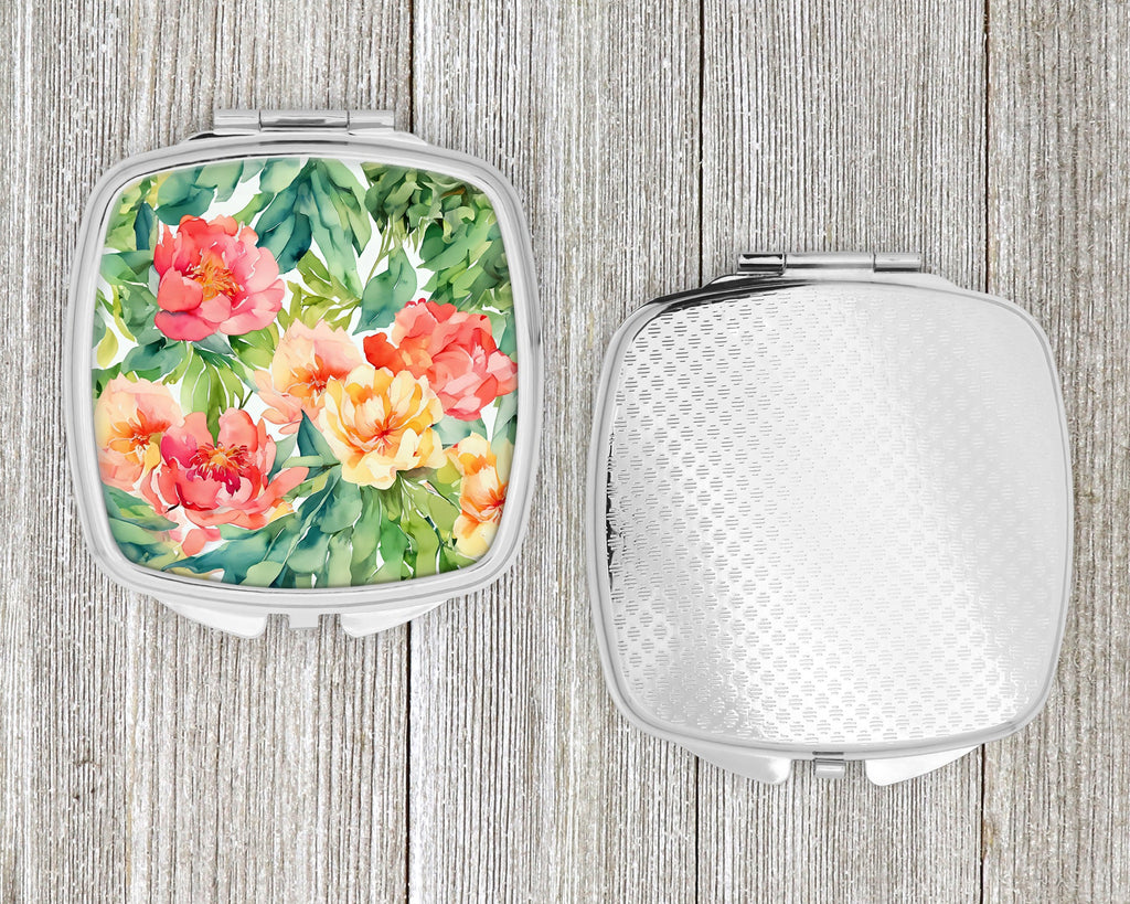 Indiana Peonies in Watercolor Compact Mirror Decorative Travel Makeup Mirror for Women Girls Gifts Pocket Makeup Mirror Folding Handheld