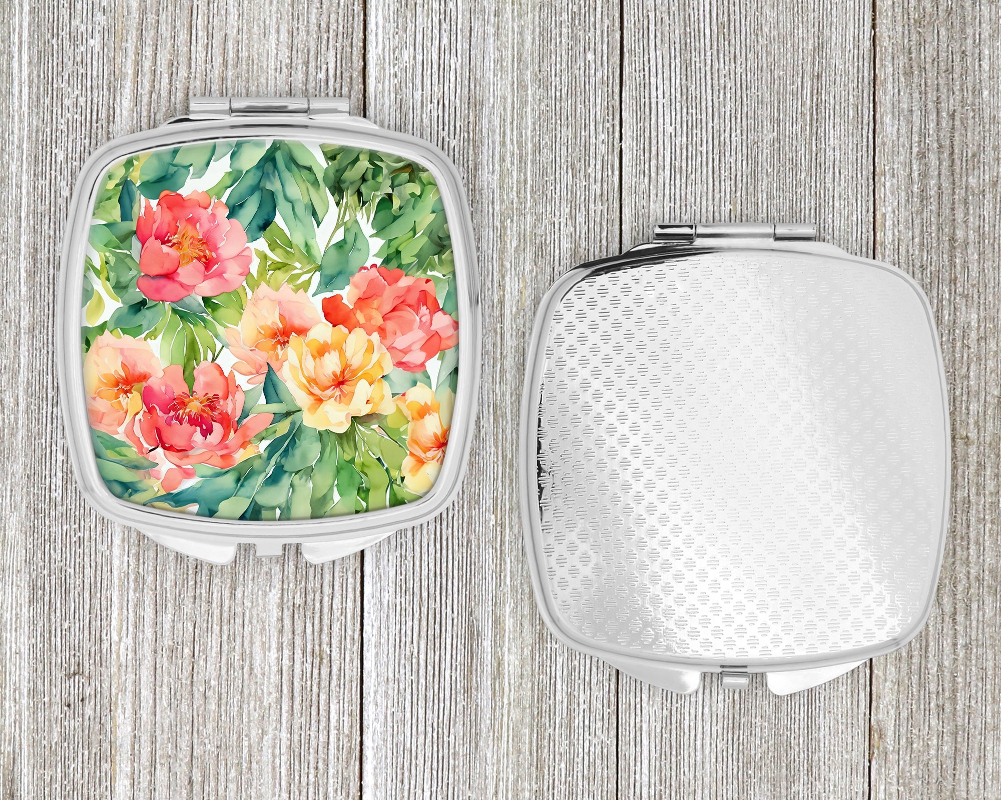 Indiana Peonies in Watercolor Compact Mirror Decorative Travel Makeup Mirror for Women Girls Gifts Pocket Makeup Mirror Folding Handheld