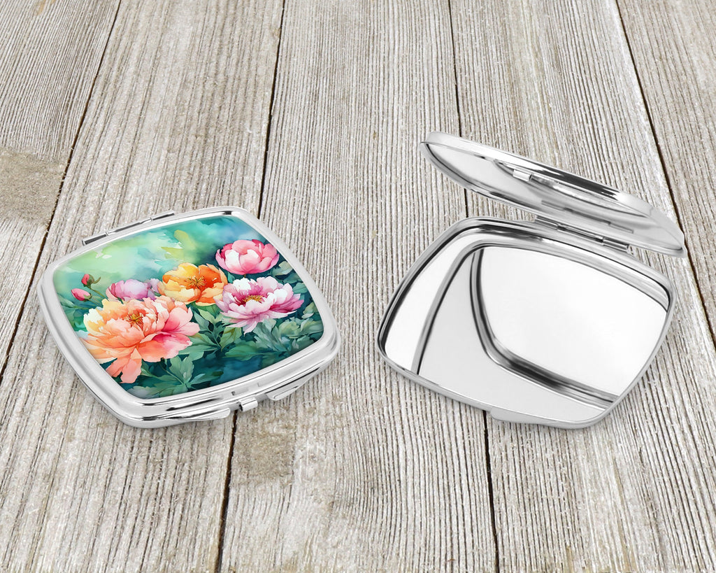 Indiana Peonies in Watercolor Compact Mirror Decorative Travel Makeup Mirror for Women Girls Gifts Pocket Makeup Mirror Folding Handheld