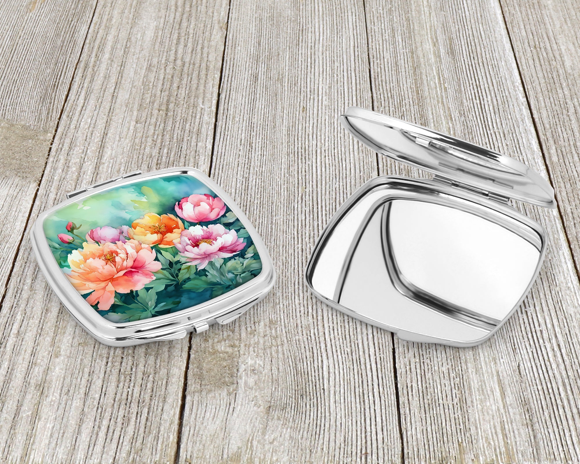 Indiana Peonies in Watercolor Compact Mirror Decorative Travel Makeup Mirror for Women Girls Gifts Pocket Makeup Mirror Folding Handheld