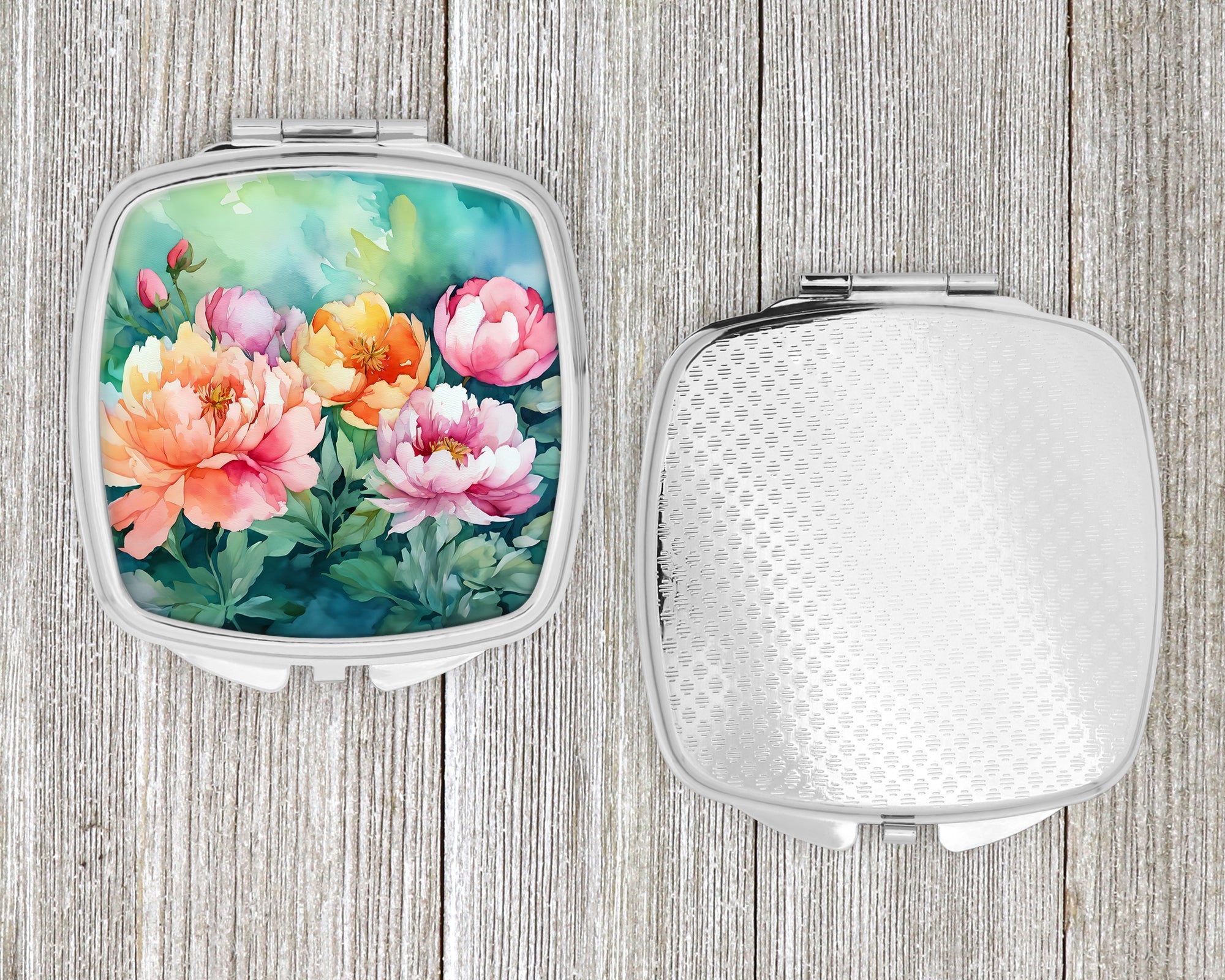 Indiana Peonies in Watercolor Compact Mirror Decorative Travel Makeup Mirror for Women Girls Gifts Pocket Makeup Mirror Folding Handheld