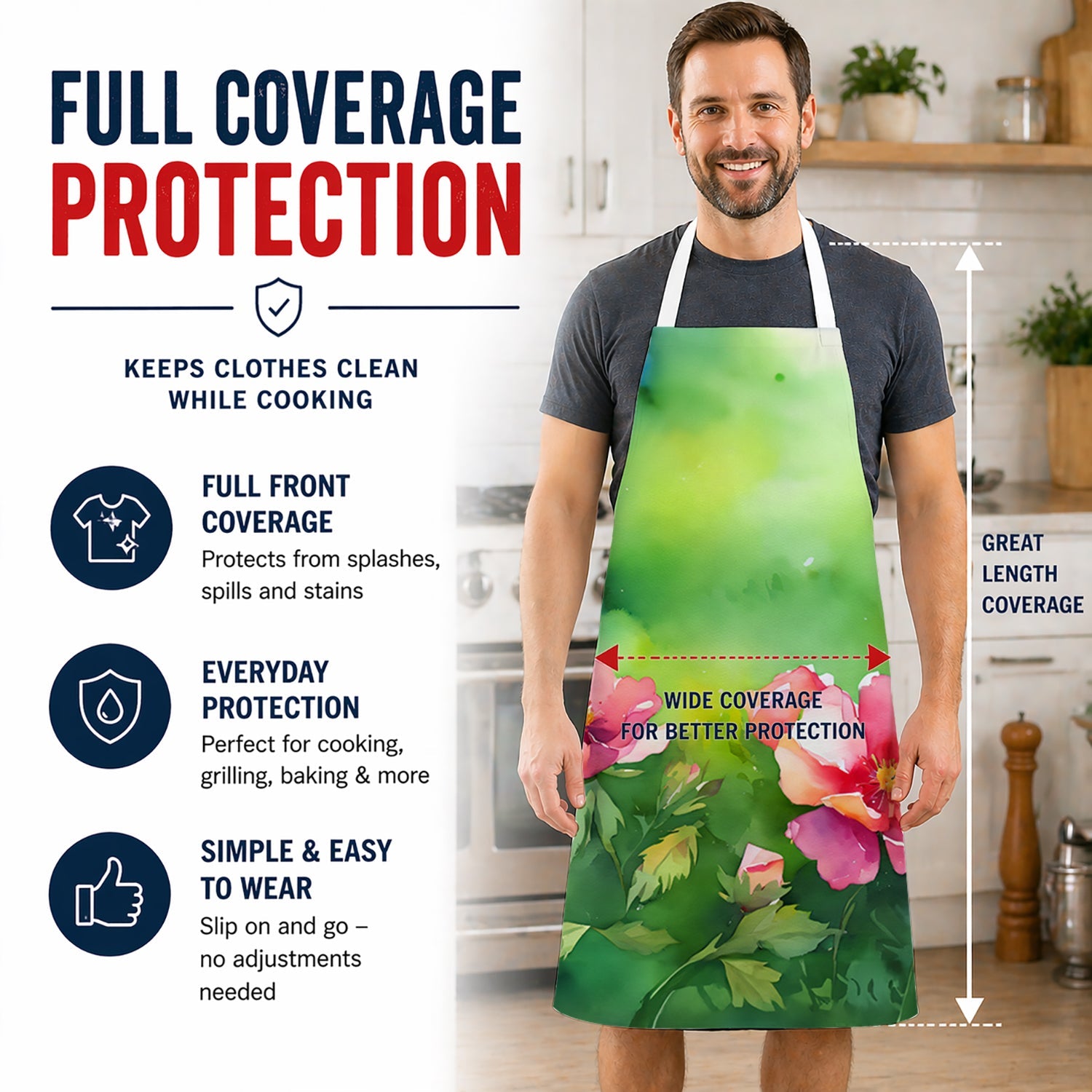 Iowa Wild Prairie Roses in Watercolor Apron Cooking Kitchen Server Baking Crafts Gardening for Adult Women Men, Unisex, Large, Multicolor