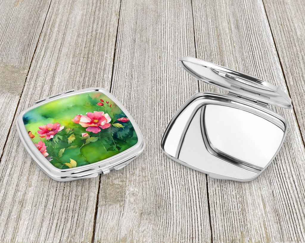 Iowa Wild Prairie Roses in Watercolor Compact Mirror Decorative Travel Makeup Mirror for Women Girls Gifts Pocket Makeup Mirror Folding Handheld
