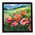 Iowa Wild Prairie Roses in Watercolor Framed Metal Print Bathroom, Kitchen, Office, Home Decor Wall Art Ready to Hang, Square, 8X8