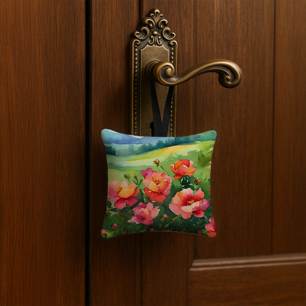 Iowa Wild Prairie Roses in Watercolor Hanging Square Fabric Ornament 3.5 × 3.5 Decorative Door-Knob & Tree Hanger, Soft Fabric