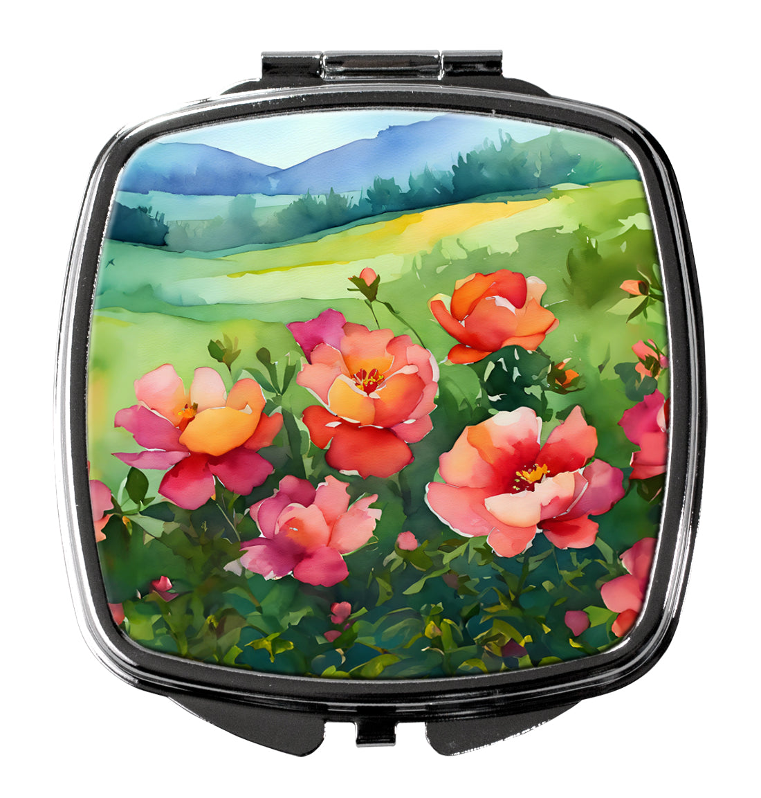 Iowa Wild Prairie Roses in Watercolor Compact Mirror Decorative Travel Makeup Mirror for Women Girls Gifts Pocket Makeup Mirror Folding Handheld