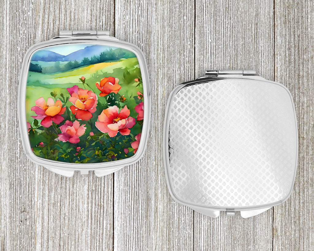 Iowa Wild Prairie Roses in Watercolor Compact Mirror Decorative Travel Makeup Mirror for Women Girls Gifts Pocket Makeup Mirror Folding Handheld