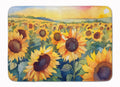 Kansas Sunflowers in Watercolor Memory Foam Kitchen Mat Machine Washable Anti-Fatigue Cushion Comfort Bath or Kitchen Rug