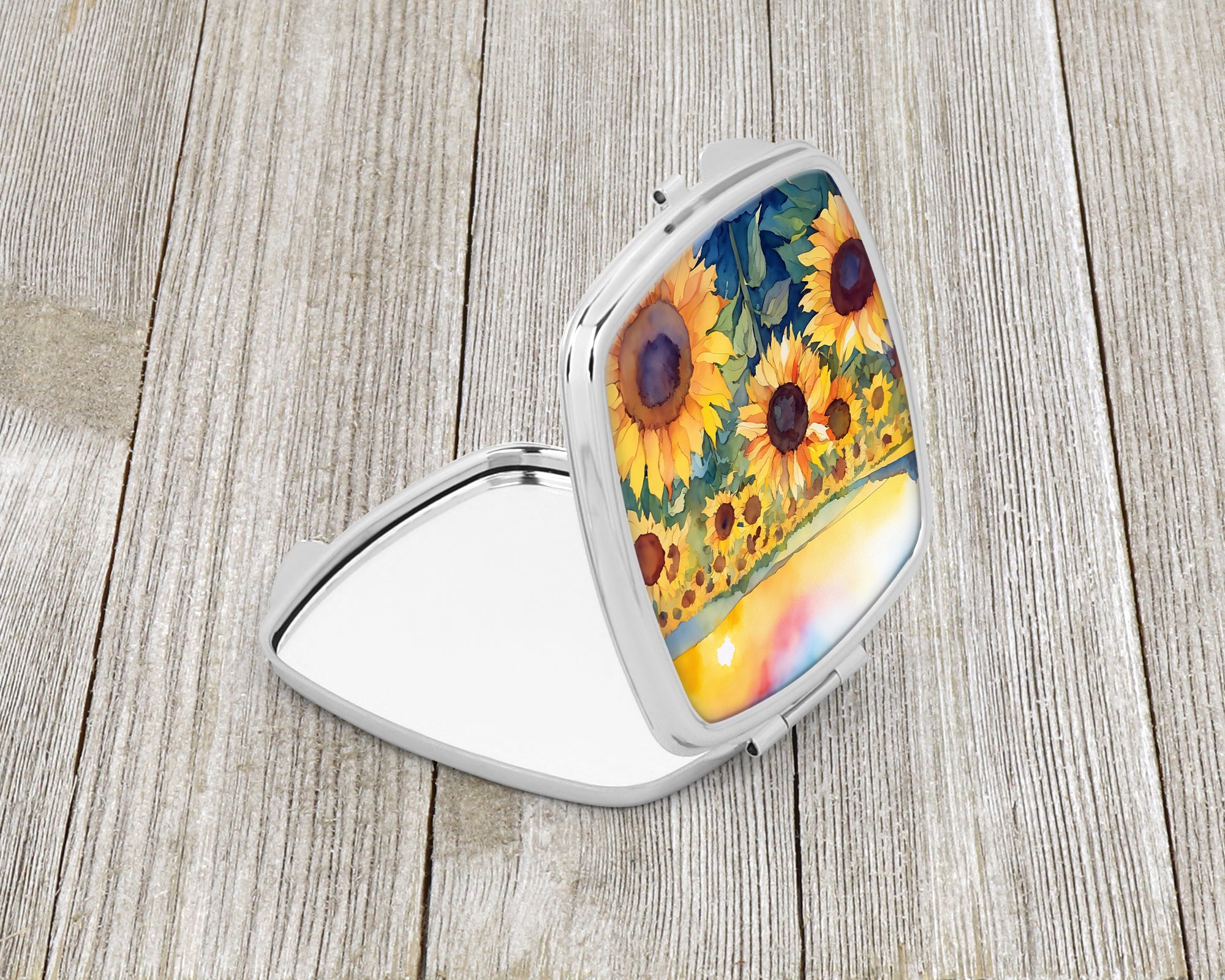 Kansas Sunflowers in Watercolor Compact Mirror Decorative Travel Makeup Mirror for Women Girls Gifts Pocket Makeup Mirror Folding Handheld