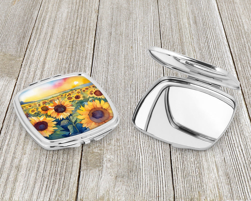 Kansas Sunflowers in Watercolor Compact Mirror Decorative Travel Makeup Mirror for Women Girls Gifts Pocket Makeup Mirror Folding Handheld