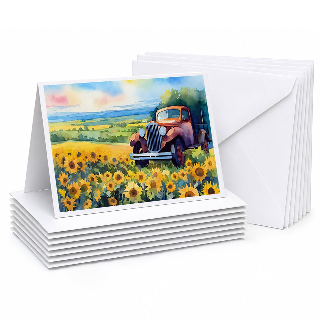 Kansas Sunflowers in Watercolor Greeting Cards Pack of 8 Blank Cards with Envelopes Whimsical A7 Size 5x7