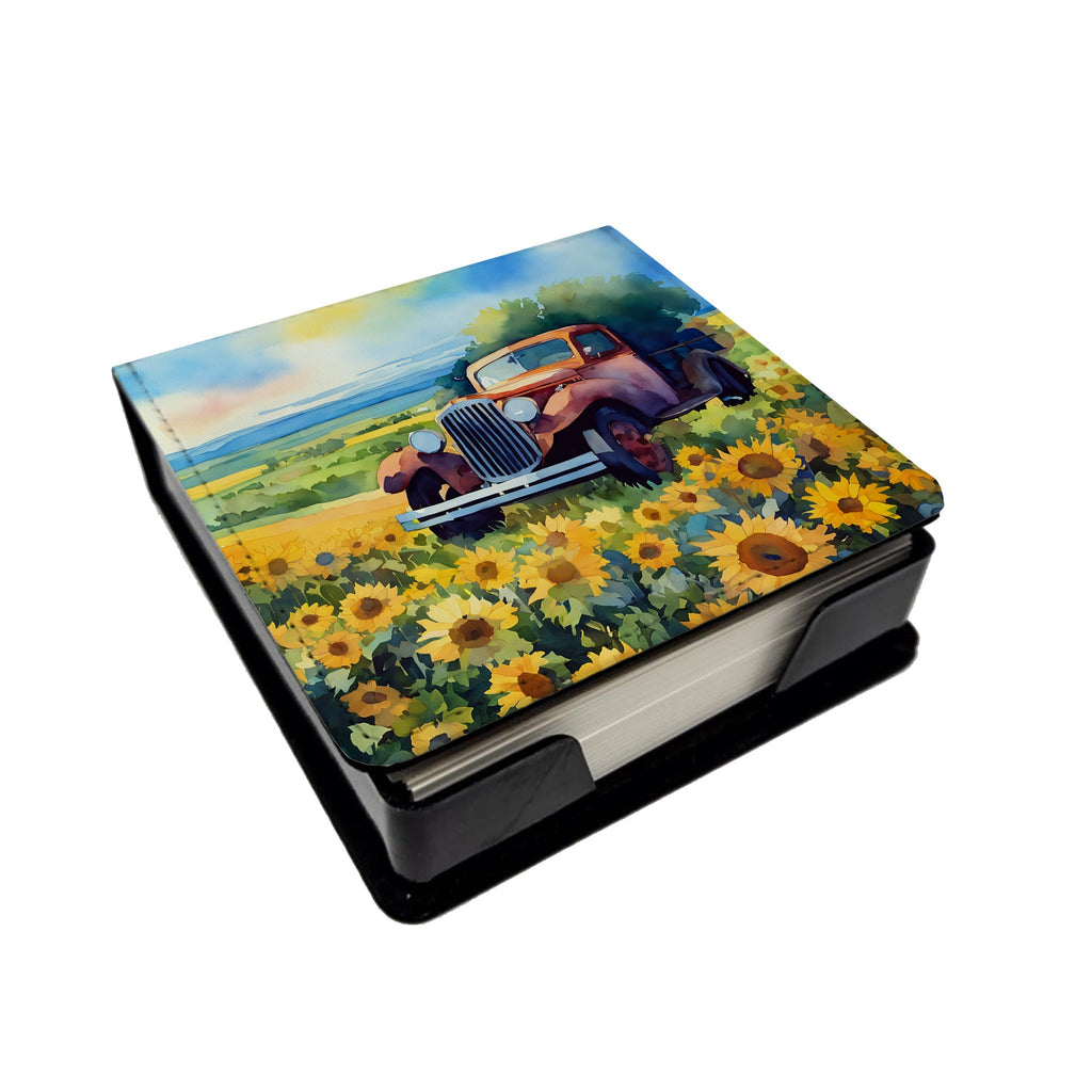 Kansas Sunflowers in Watercolor PU Leather Note Paper Holder with Artist-Designed Cover, Desk Accessory, Office Gift