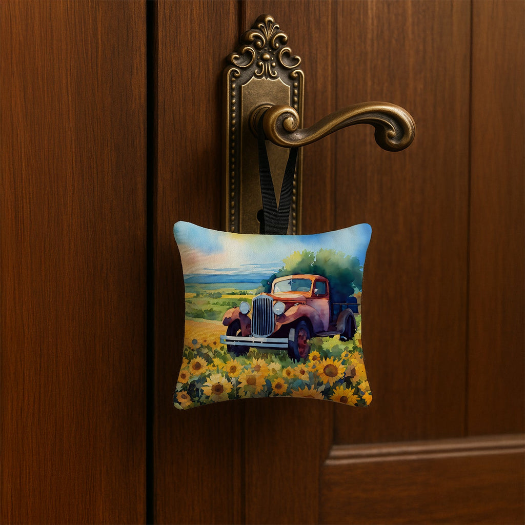 Kansas Sunflowers in Watercolor Hanging Square Fabric Ornament 3.5 × 3.5 Decorative Door-Knob & Tree Hanger, Soft Fabric