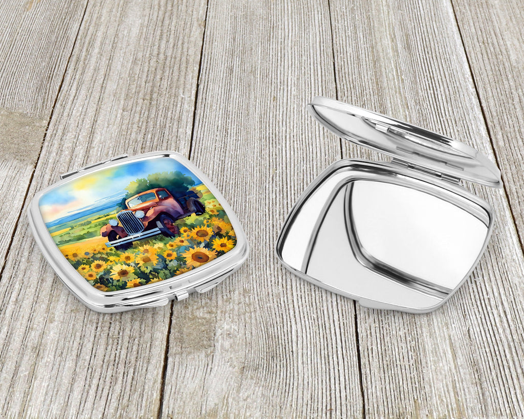 Kansas Sunflowers in Watercolor Compact Mirror Decorative Travel Makeup Mirror for Women Girls Gifts Pocket Makeup Mirror Folding Handheld
