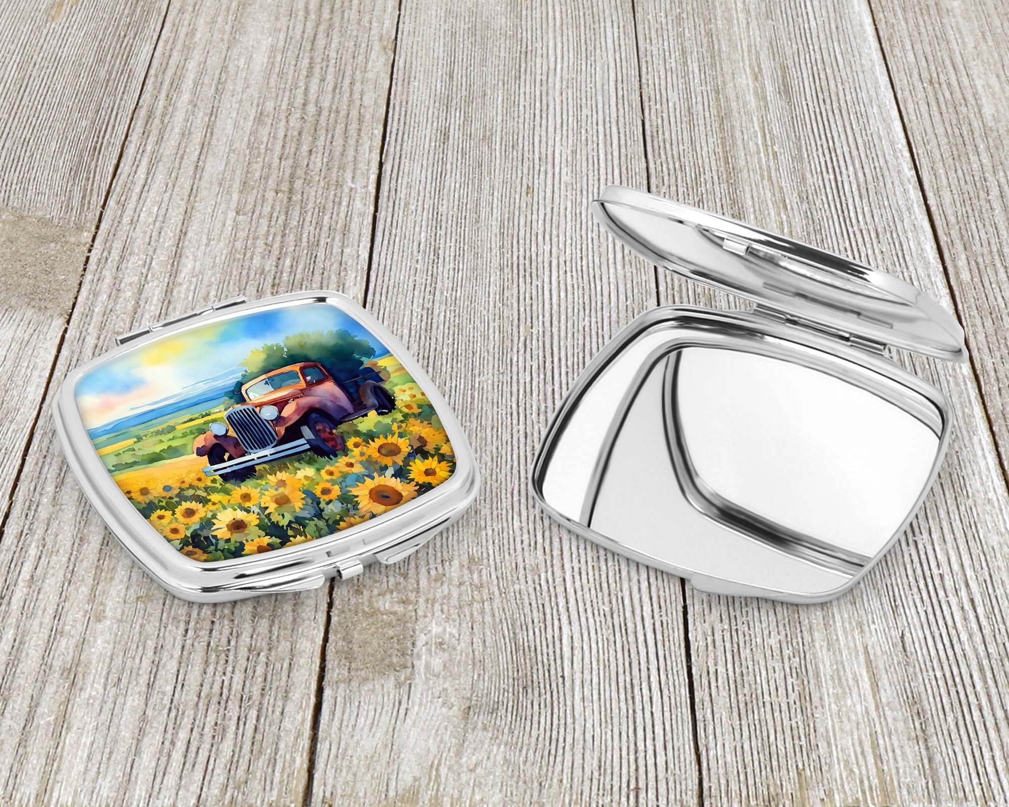 Kansas Sunflowers in Watercolor Compact Mirror Decorative Travel Makeup Mirror for Women Girls Gifts Pocket Makeup Mirror Folding Handheld