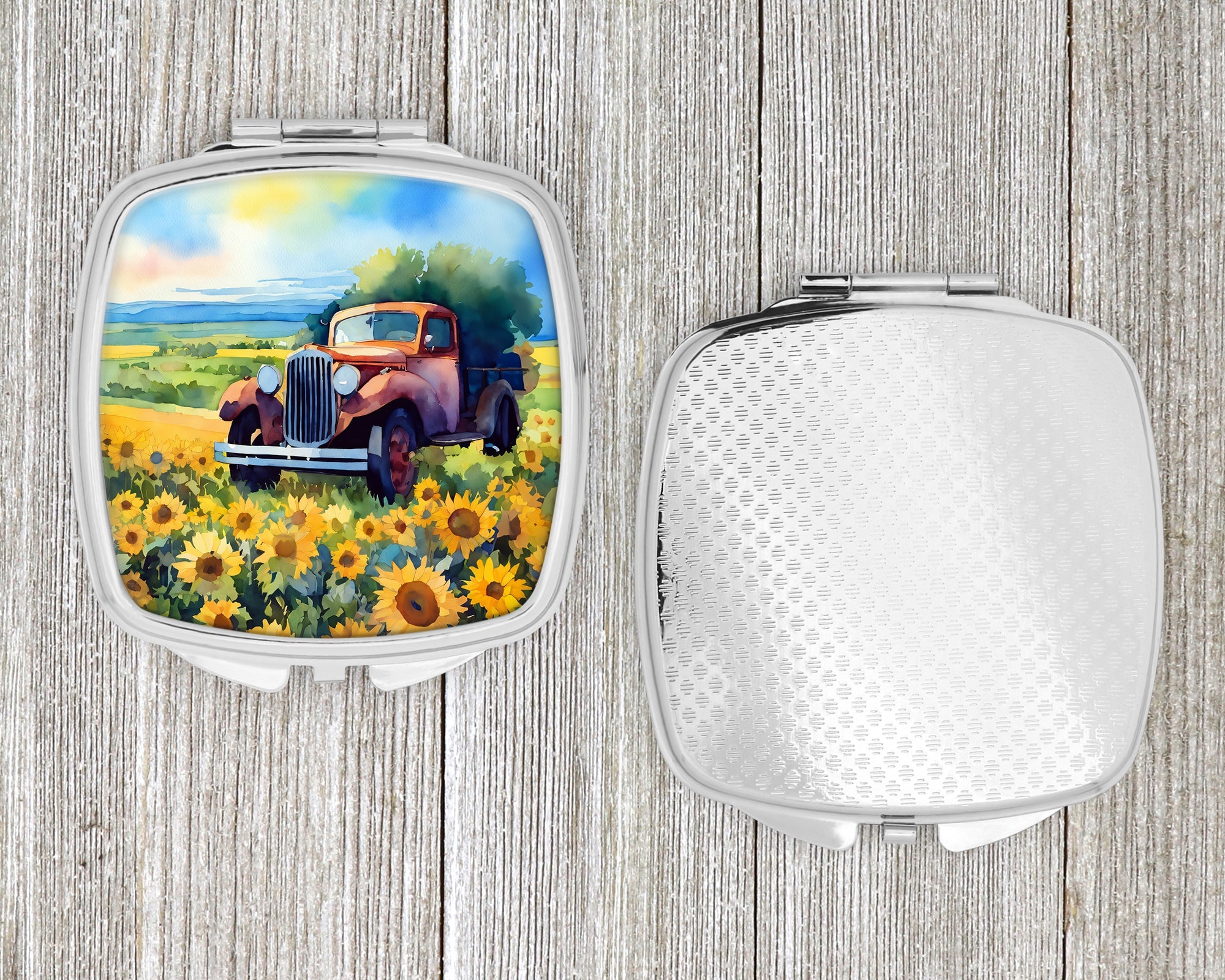 Kansas Sunflowers in Watercolor Compact Mirror Decorative Travel Makeup Mirror for Women Girls Gifts Pocket Makeup Mirror Folding Handheld