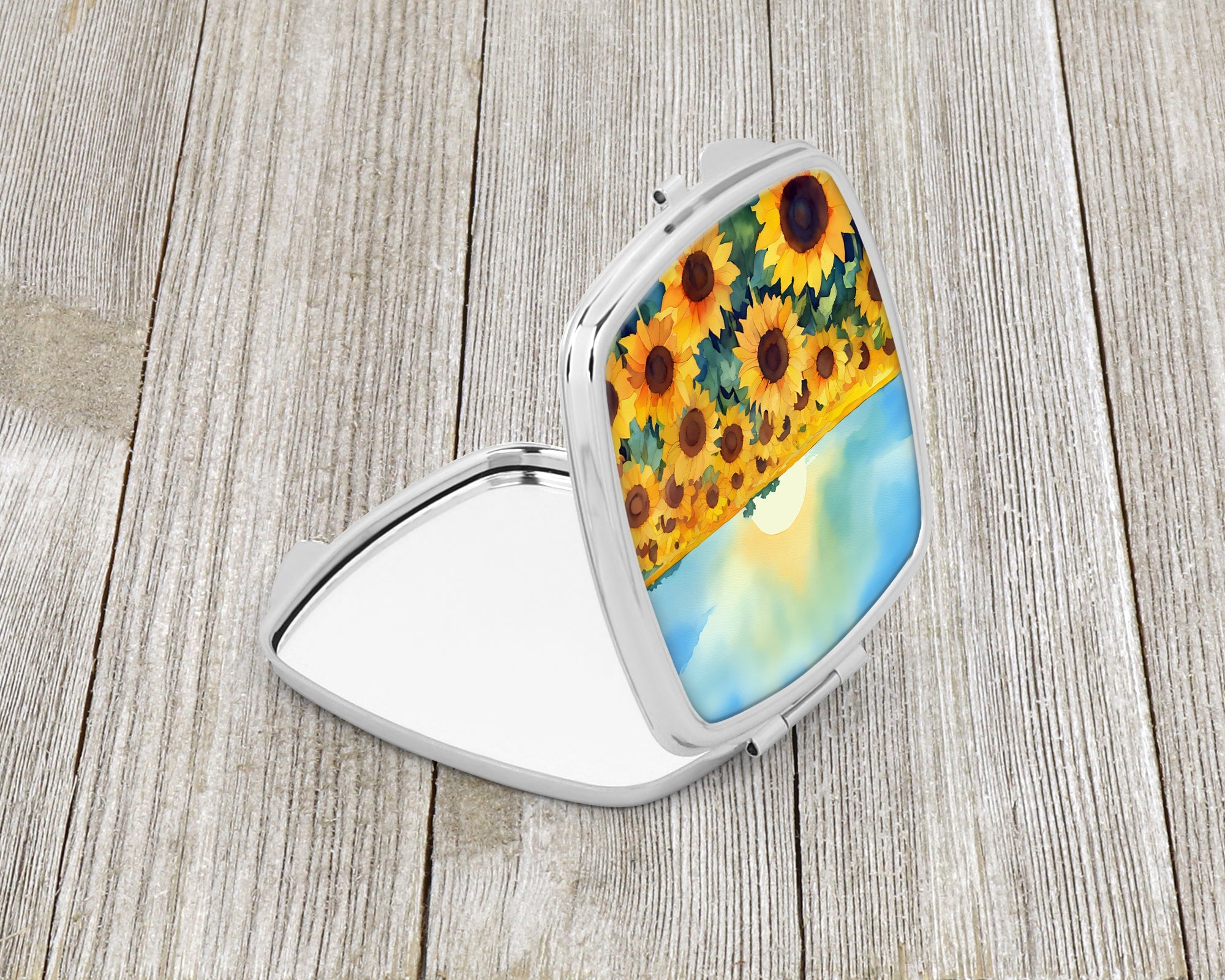 Kansas Sunflowers in Watercolor Compact Mirror Decorative Travel Makeup Mirror for Women Girls Gifts Pocket Makeup Mirror Folding Handheld