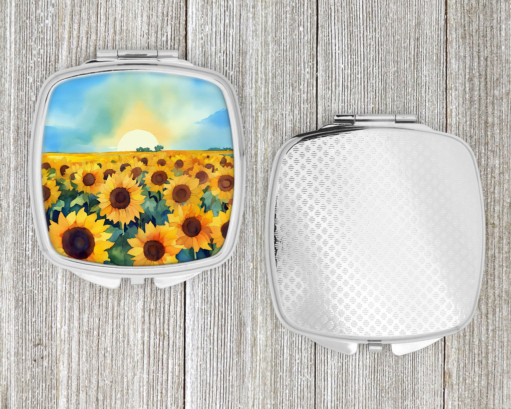 Kansas Sunflowers in Watercolor Compact Mirror Decorative Travel Makeup Mirror for Women Girls Gifts Pocket Makeup Mirror Folding Handheld