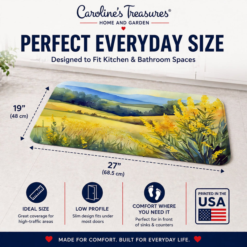 Kentucky Goldenrod in Watercolor Memory Foam Kitchen Mat Machine Washable Anti-Fatigue Cushion Comfort Bath or Kitchen Rug