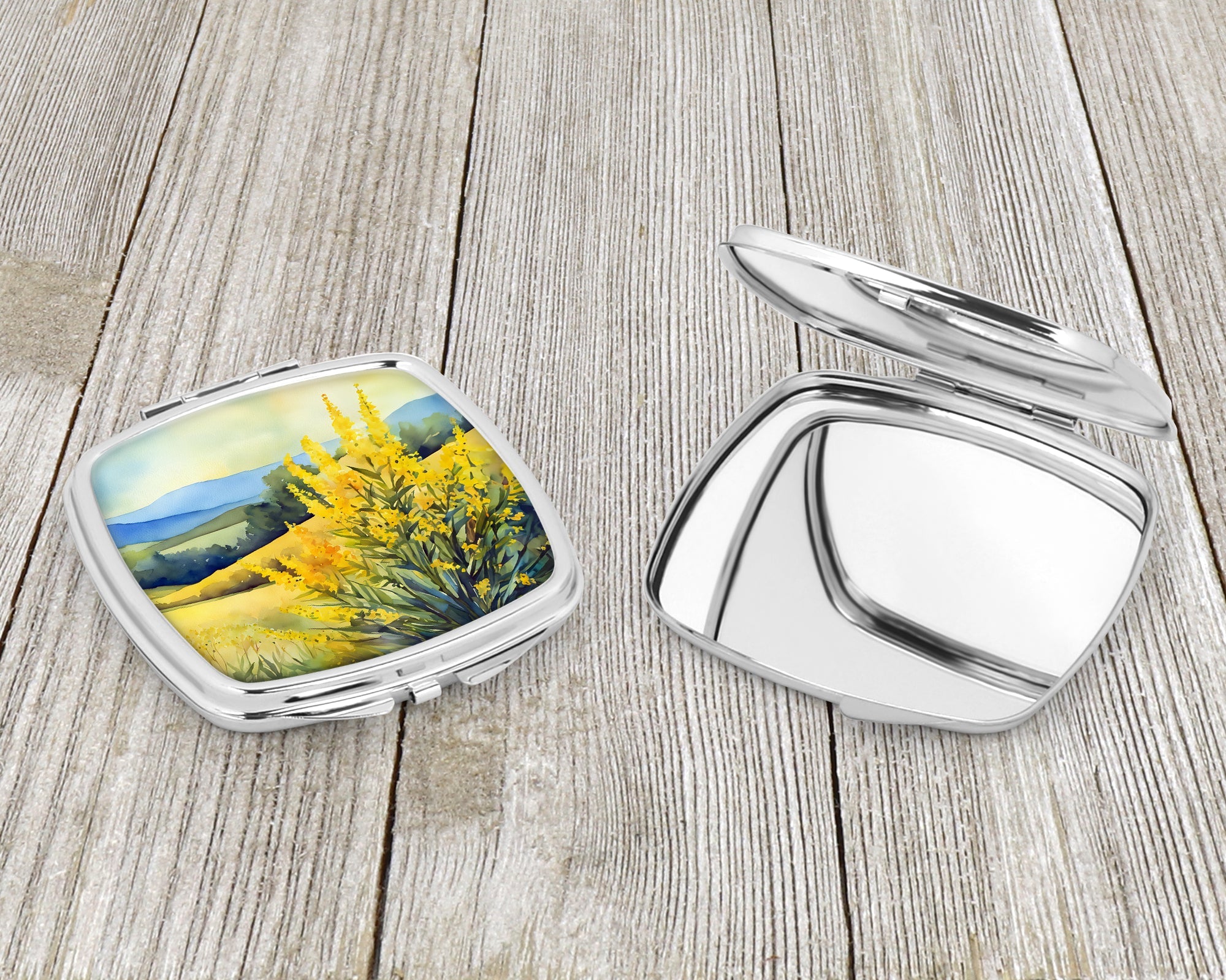Kentucky Goldenrod in Watercolor Compact Mirror Decorative Travel Makeup Mirror for Women Girls Gifts Pocket Makeup Mirror Folding Handheld