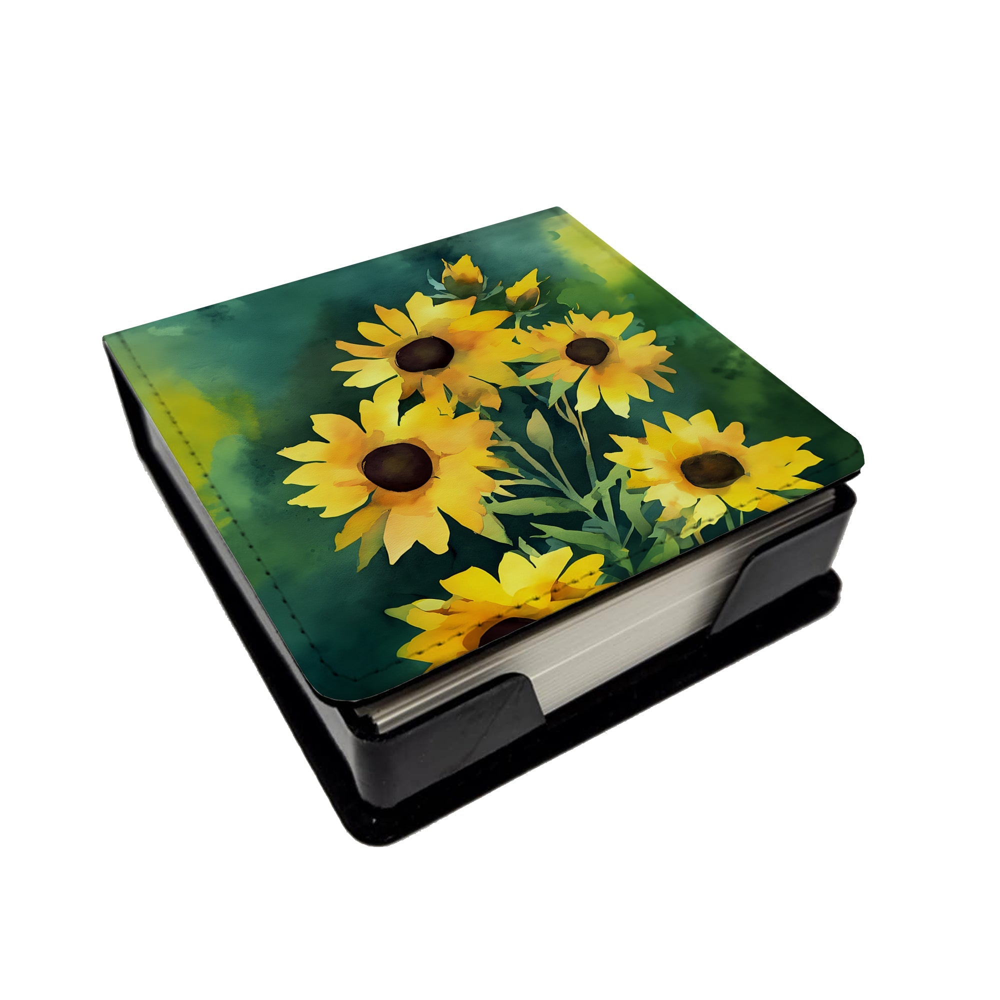 Kentucky Goldenrod in Watercolor PU Leather Note Paper Holder with Artist-Designed Cover, Desk Accessory, Office Gift