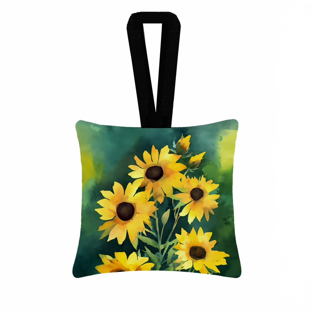 Kentucky Goldenrod in Watercolor Hanging Square Fabric Ornament 3.5 × 3.5 Decorative Door-Knob & Tree Hanger, Soft Fabric