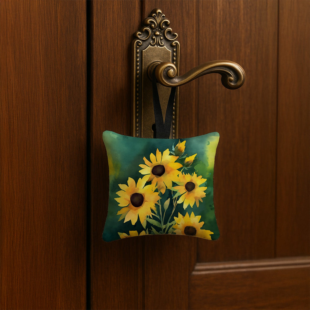 Kentucky Goldenrod in Watercolor Hanging Square Fabric Ornament 3.5 × 3.5 Decorative Door-Knob & Tree Hanger, Soft Fabric