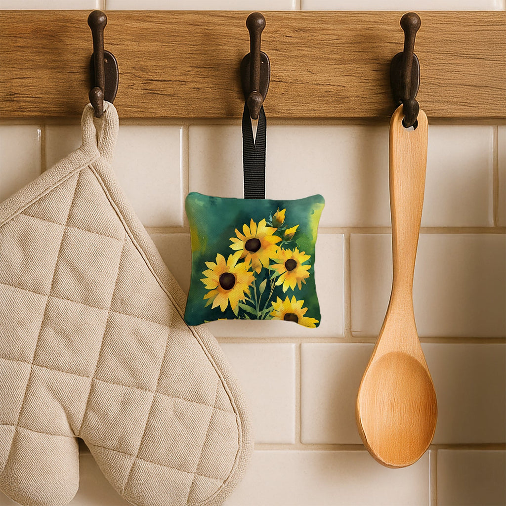 Kentucky Goldenrod in Watercolor Hanging Square Fabric Ornament 3.5 × 3.5 Decorative Door-Knob & Tree Hanger, Soft Fabric