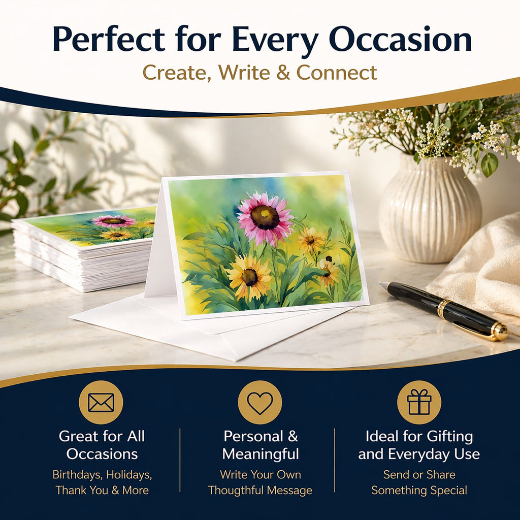 Kentucky Goldenrod in Watercolor Greeting Cards Pack of 8 Blank Cards with Envelopes Whimsical A7 Size 5x7