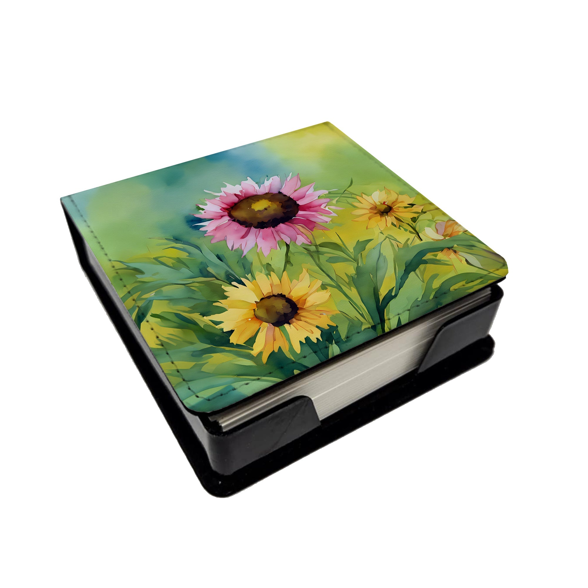 Kentucky Goldenrod in Watercolor PU Leather Note Paper Holder with Artist-Designed Cover, Desk Accessory, Office Gift