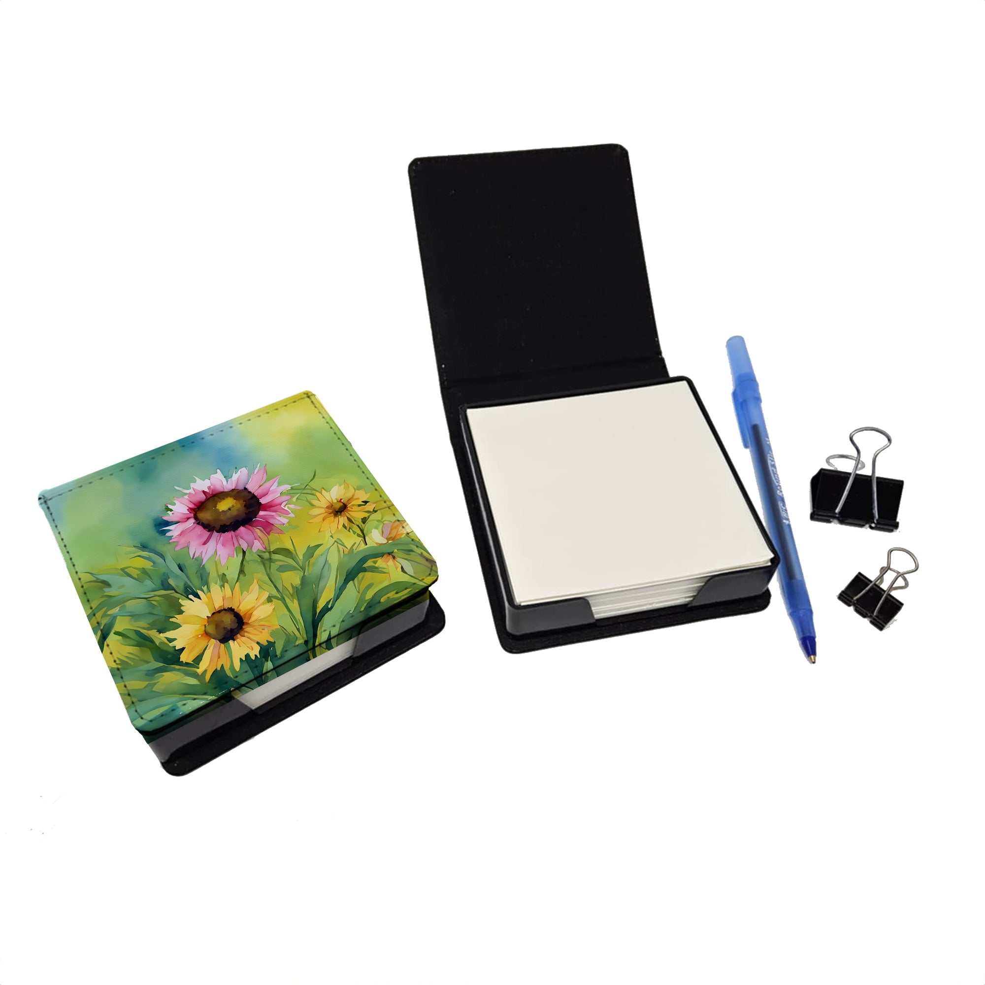 Kentucky Goldenrod in Watercolor PU Leather Note Paper Holder with Artist-Designed Cover, Desk Accessory, Office Gift