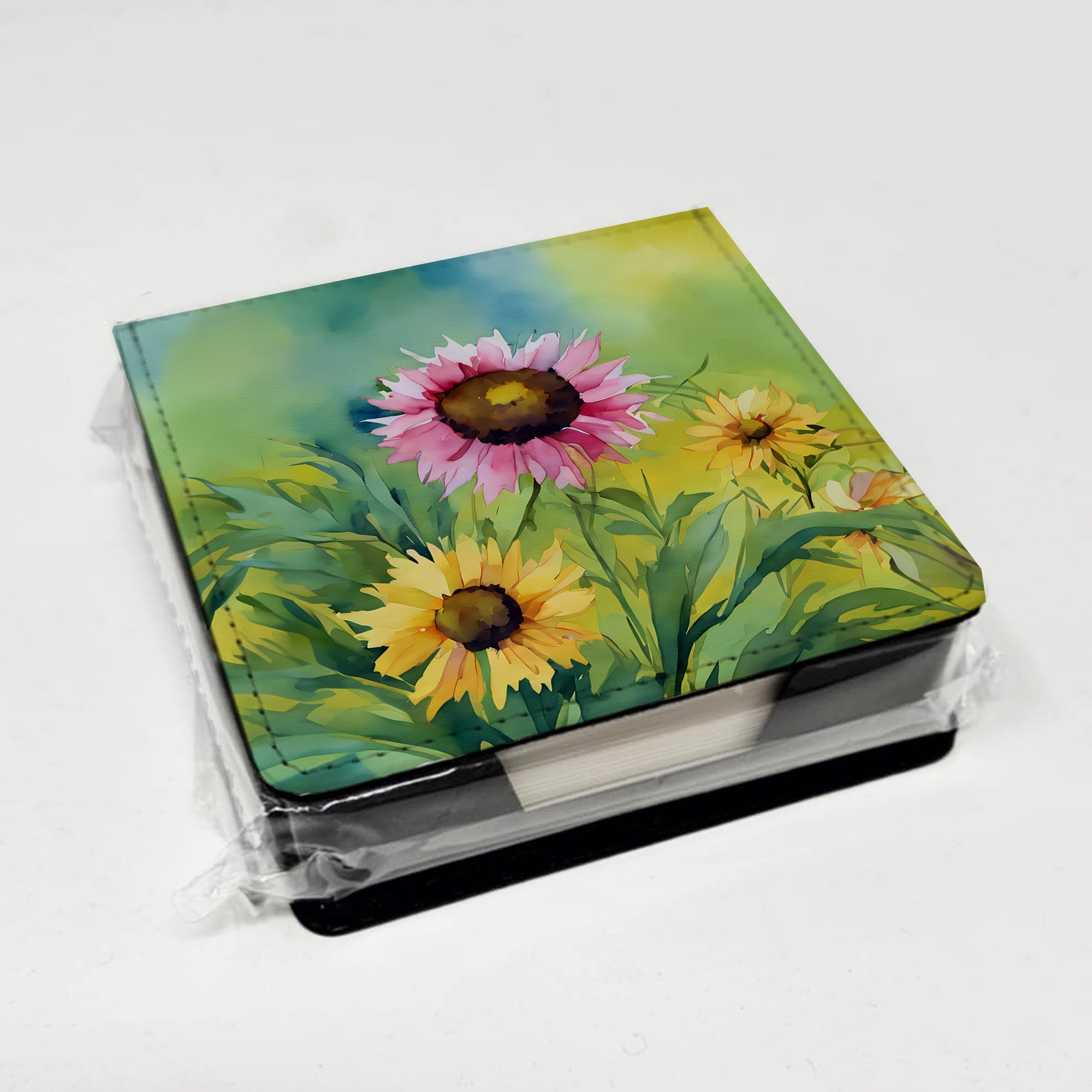 Kentucky Goldenrod in Watercolor PU Leather Note Paper Holder with Artist-Designed Cover, Desk Accessory, Office Gift