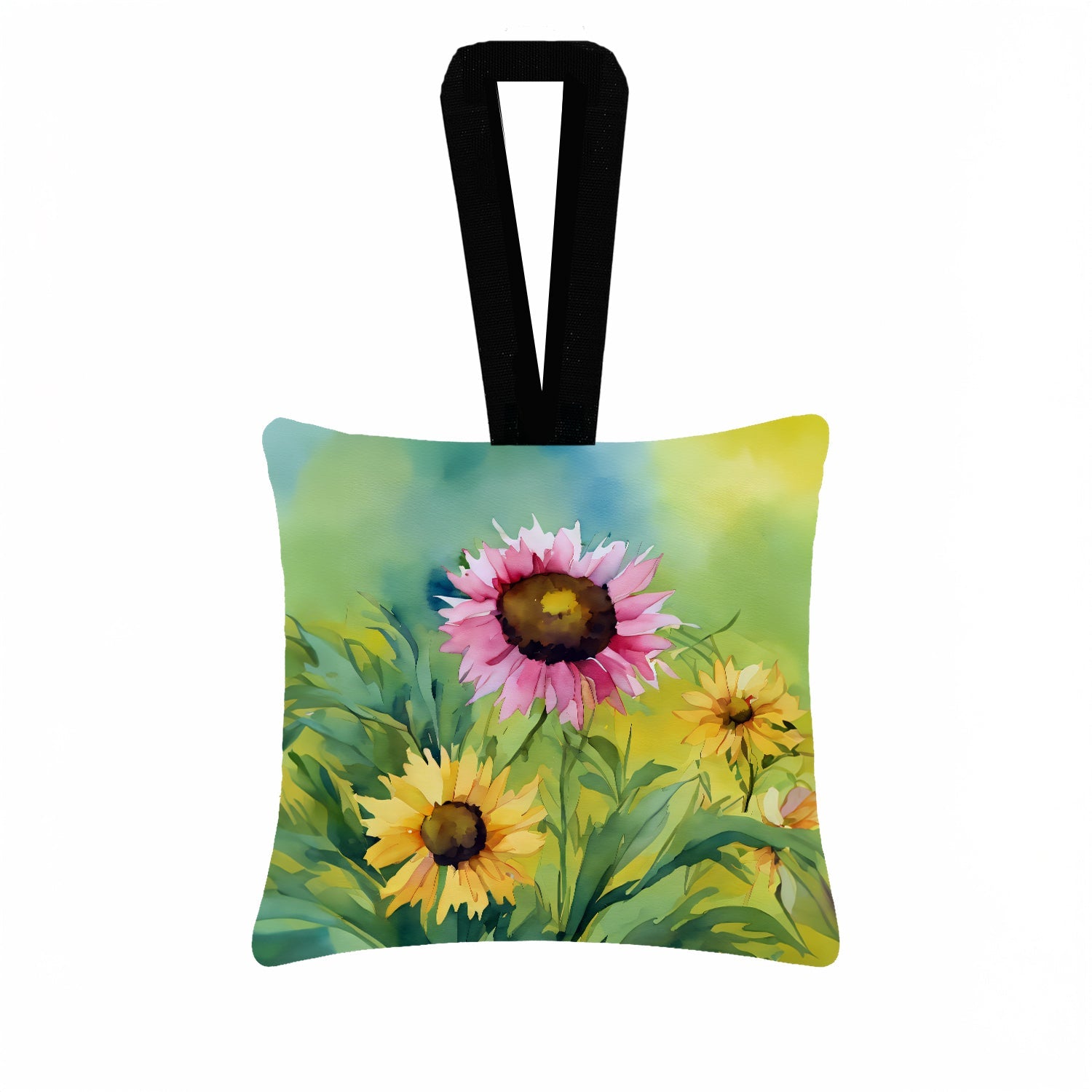Kentucky Goldenrod in Watercolor Hanging Square Fabric Ornament 3.5 × 3.5 Decorative Door-Knob & Tree Hanger, Soft Fabric